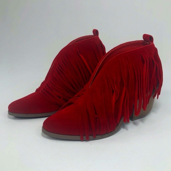 Red Fringe Booties - Picture 1 of 5